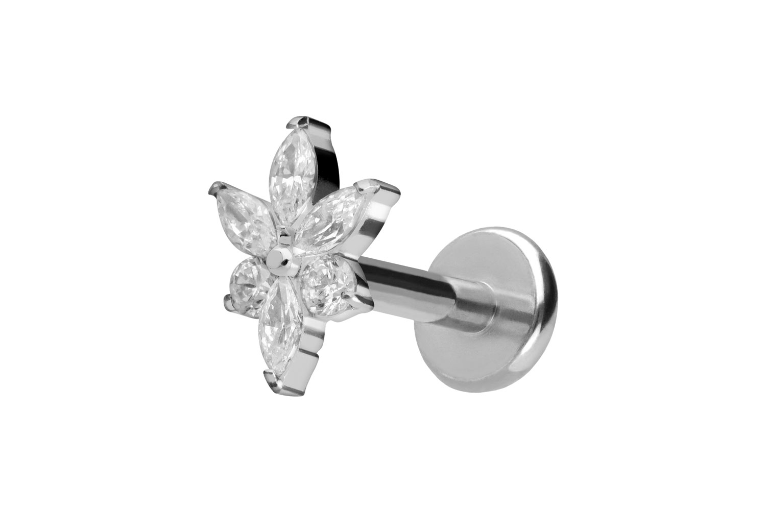 Titan Labret Piercing mit Push Fit KRISTALLBLUME